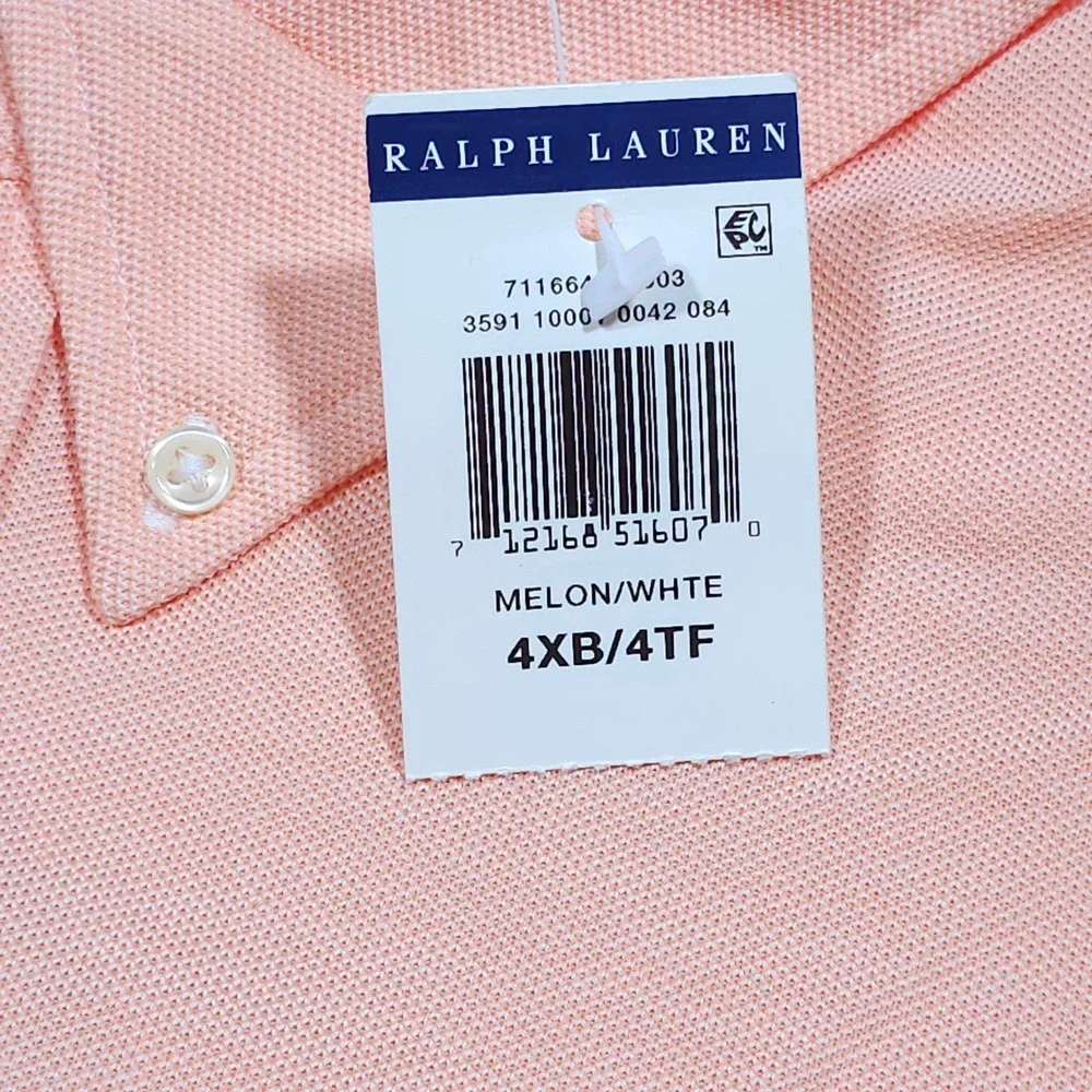 Ralph Lauren Knit Oxford Polo Mens 4XB Melon Pink Cotton Pony Preppy Ivy Coastal